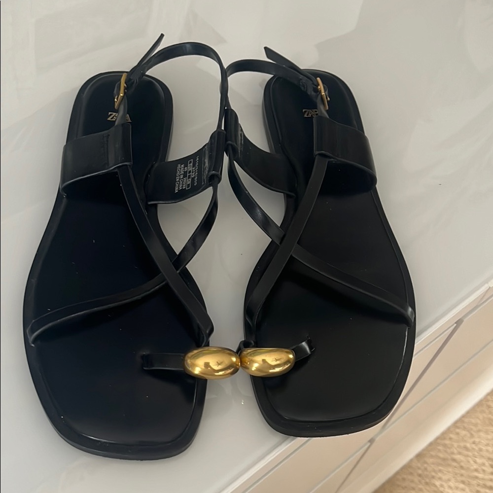 Zara Black and Gold Sandals with Minimalist Design